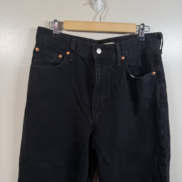 Levi's Ribcage Wide Leg Crop Jeans Size 31 Black Denim High Waist Hemmed - Picture 4 of 9